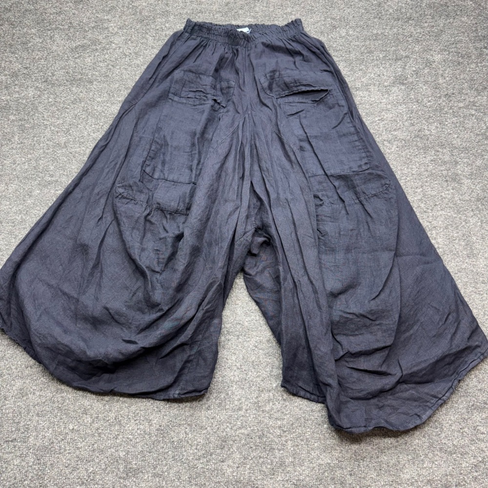 Me & Gee Made in Italy 100% Linen Navy Blue Wide Leg Harem Pants S/M